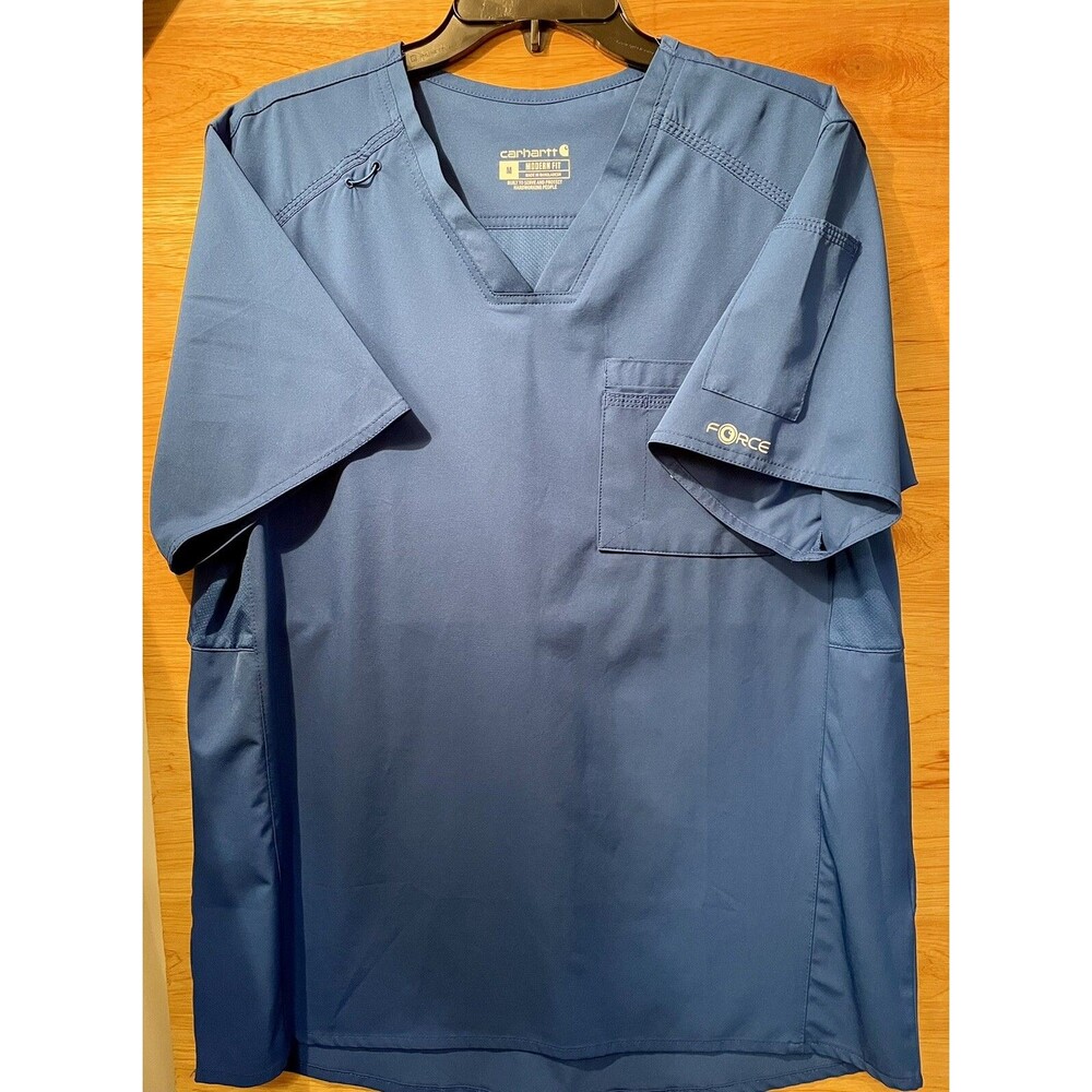 Carhartt Scrub Top Womens Size Medium Force Blue V-Neck Short Sleeve C15106